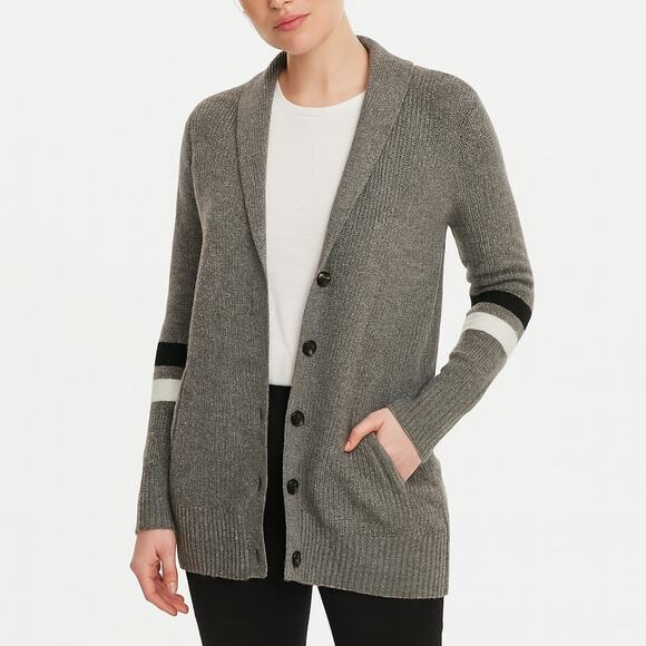 American Eagle Gray Knit Varisty Stripe Chunky Preppy Cardigan Sweater XS - Picture 1 of 5